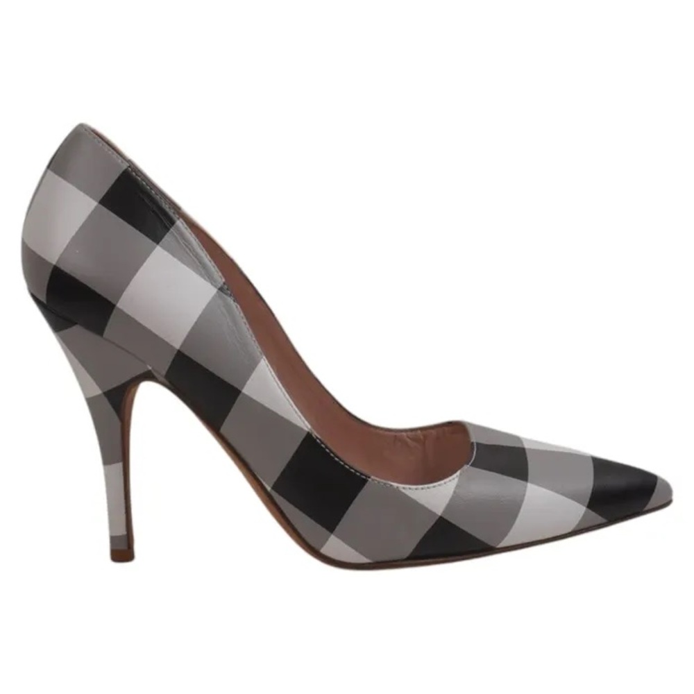 Kate Spade Black/White/Gray Leather Gingham Checkered Heels Size 7.5